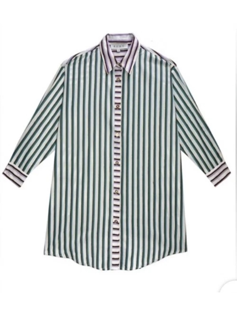 BURU Boyfriend Shirt Dress Size Small S Green Gold Striped Preppy Purple